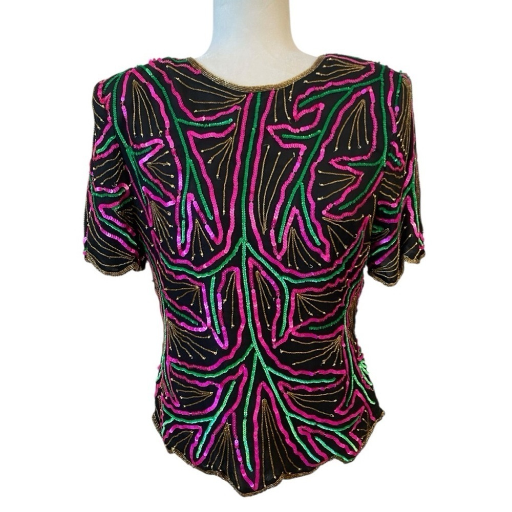Stenay Womens Vintage Pink And Green Evening Top